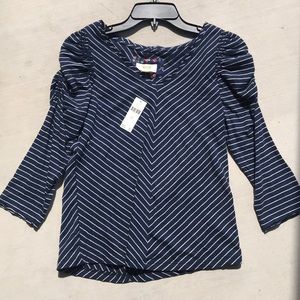 Anthropologie Maeve Mitered Stripe Top Navy XS NWT